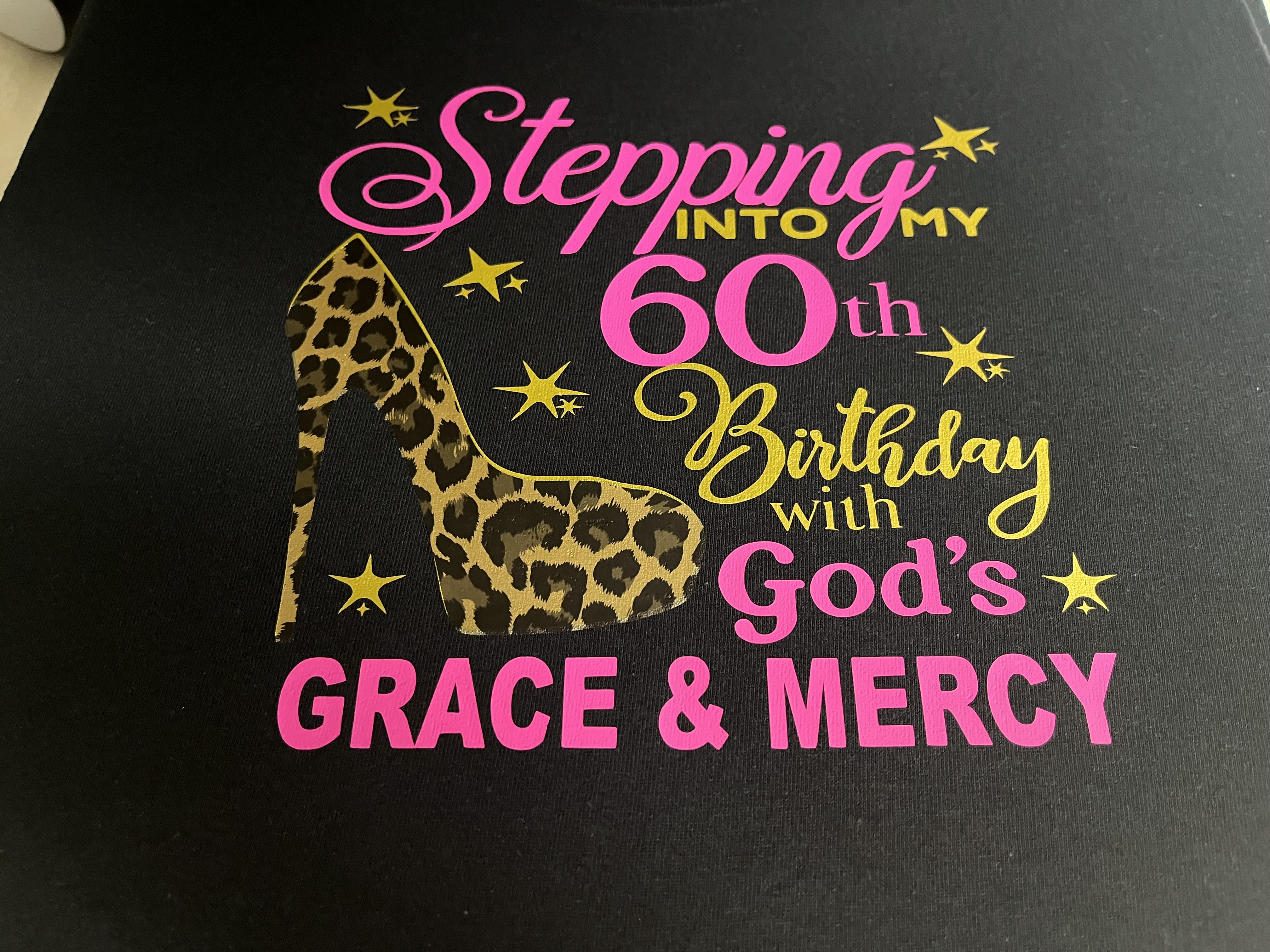 Custom 60th birthday celebration tshirt with leopard print design