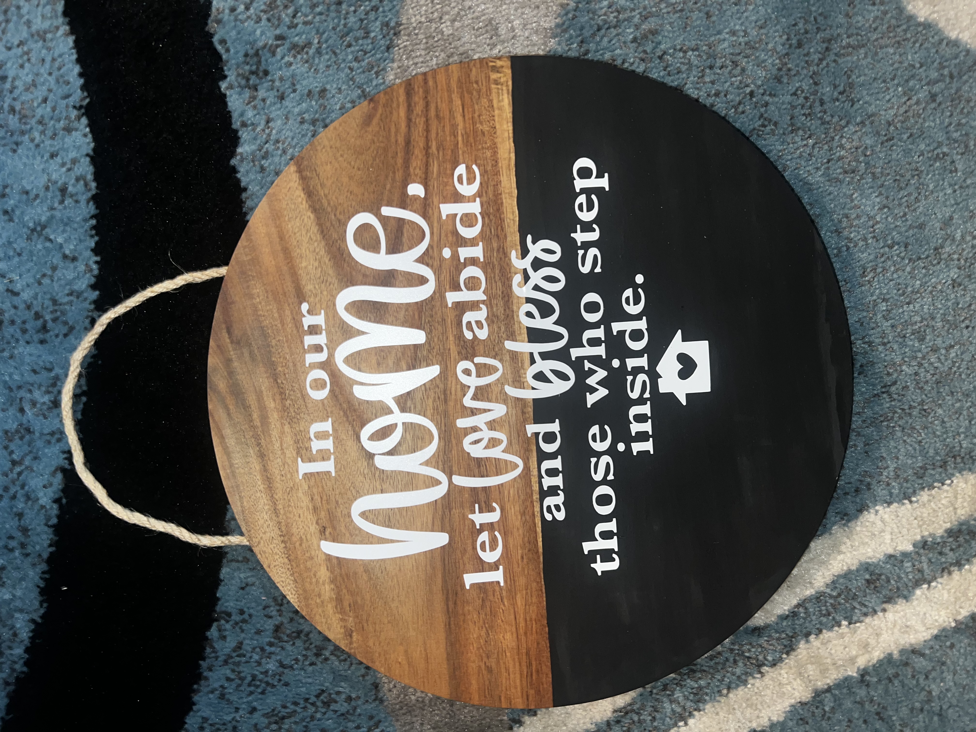 Custom wooden home blessing sign with rope hanger