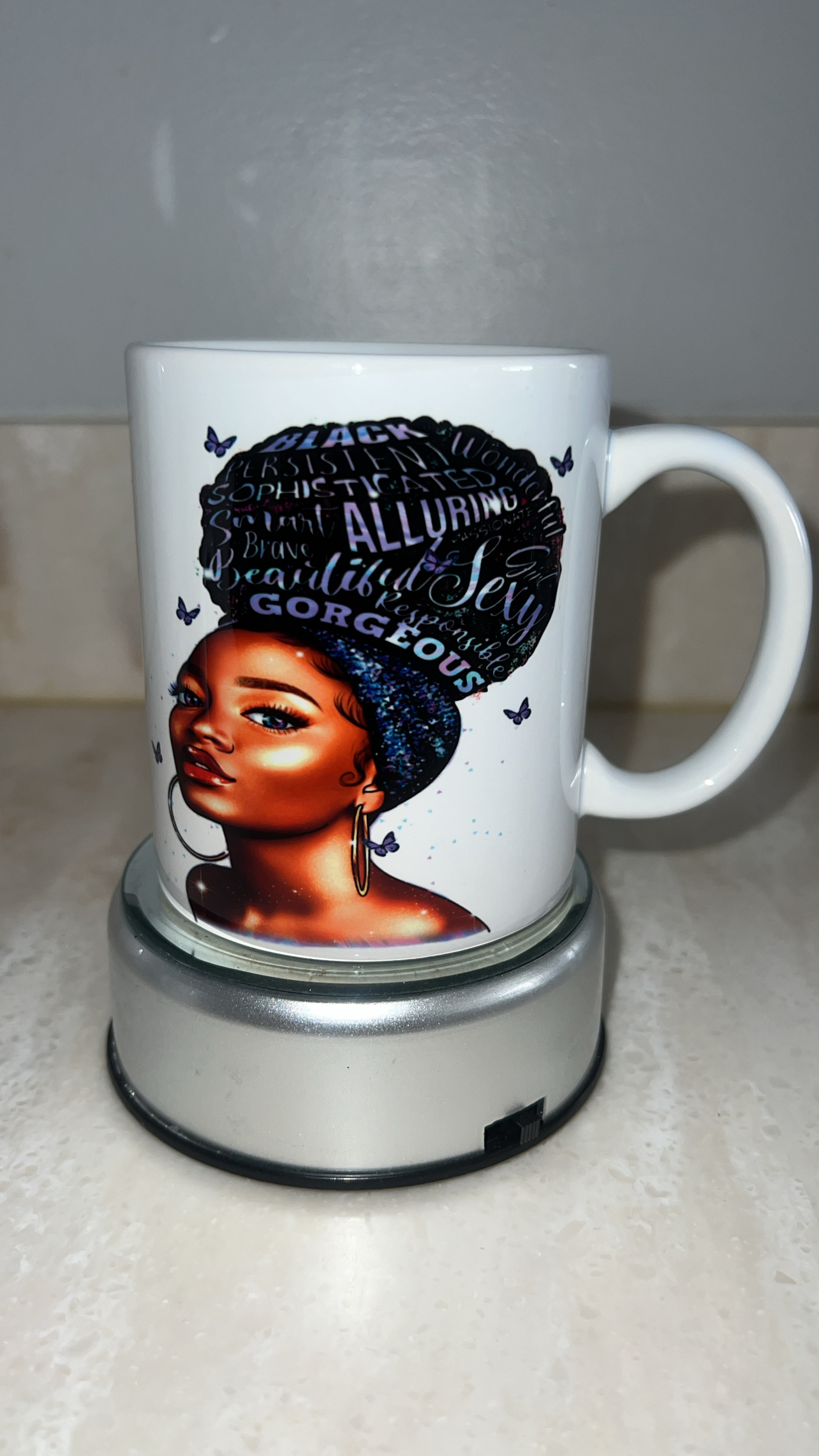 Custom printed mug with empowering queen artwork