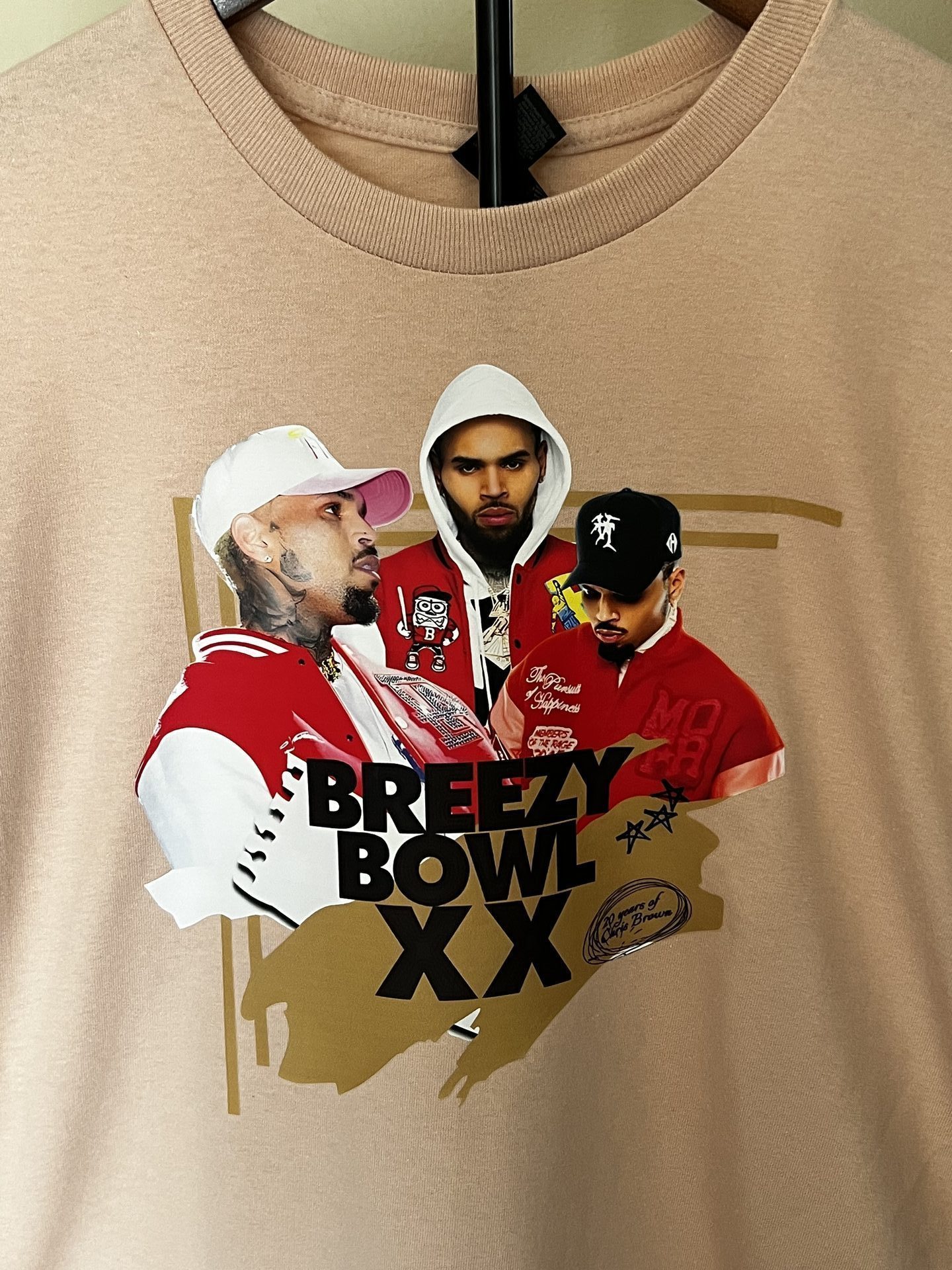 Custom tan shirt with Breezy Bowl XX Chris Brown event design