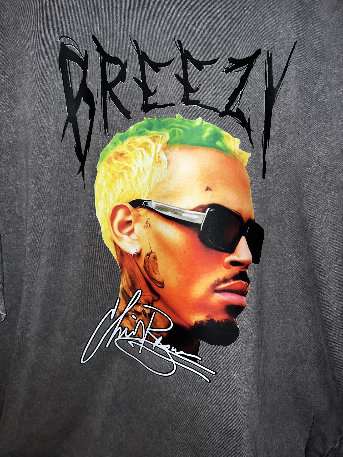 Custom gray shirt with Breezy Chris Brown portrait artwork