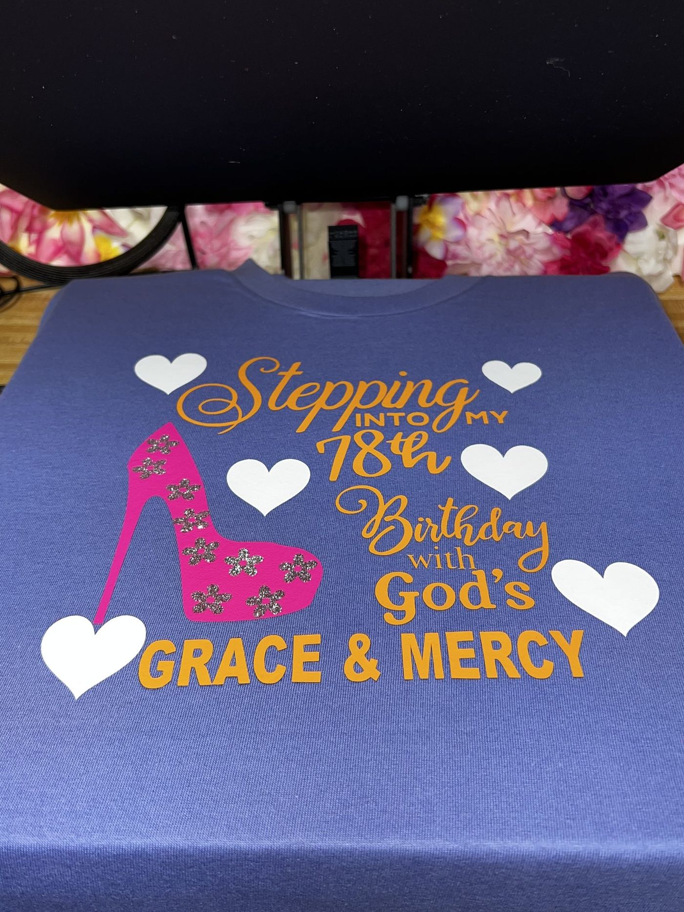 Custom 18th birthday celebration tshirt in purple