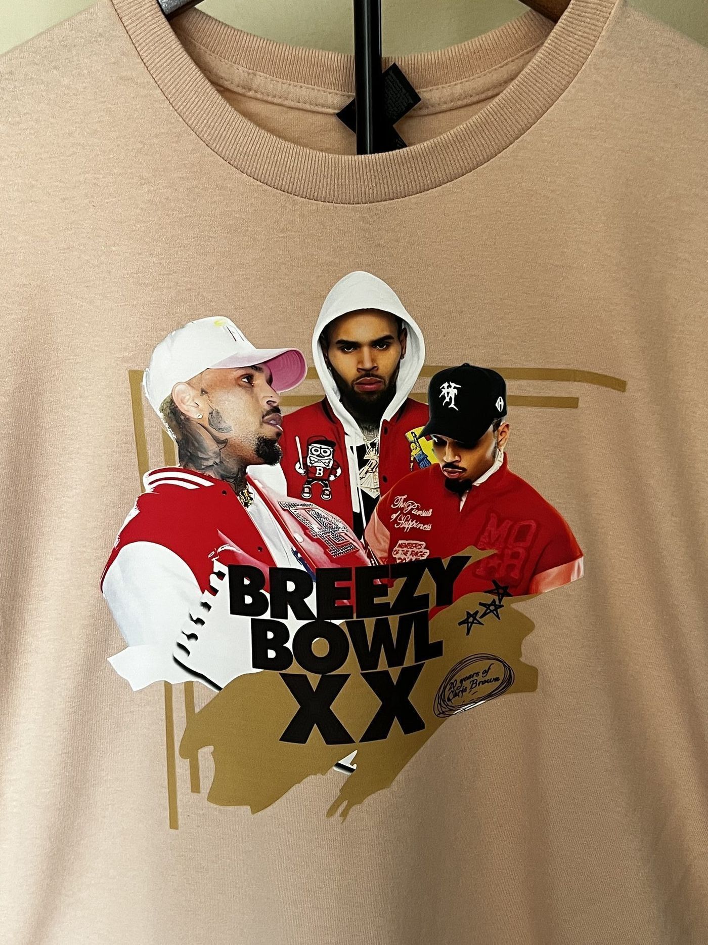 Custom tan shirt with Breezy Bowl XX Chris Brown event design