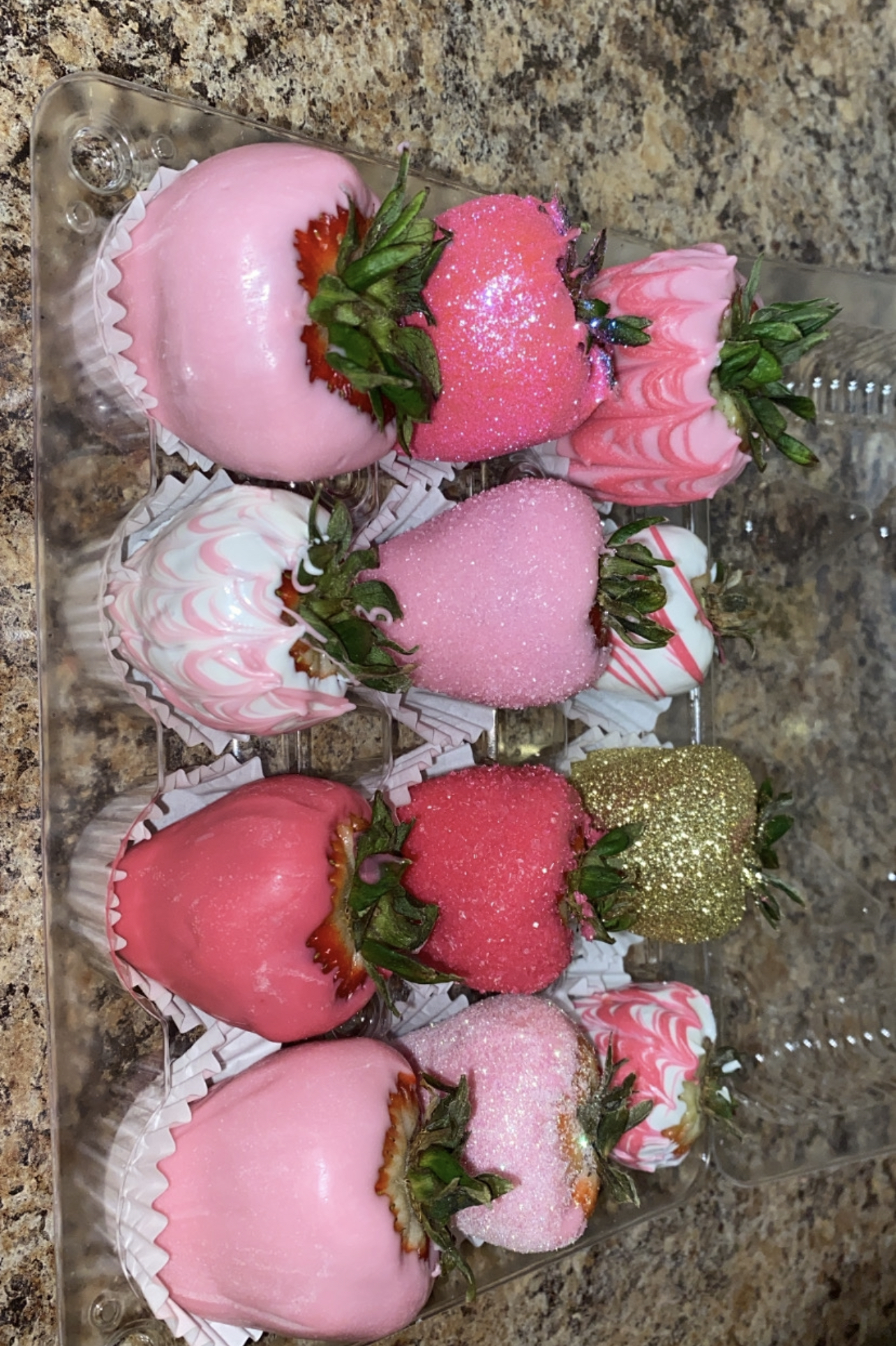 Pink and gold chocolate dipped strawberries by Lashea Creative Studio